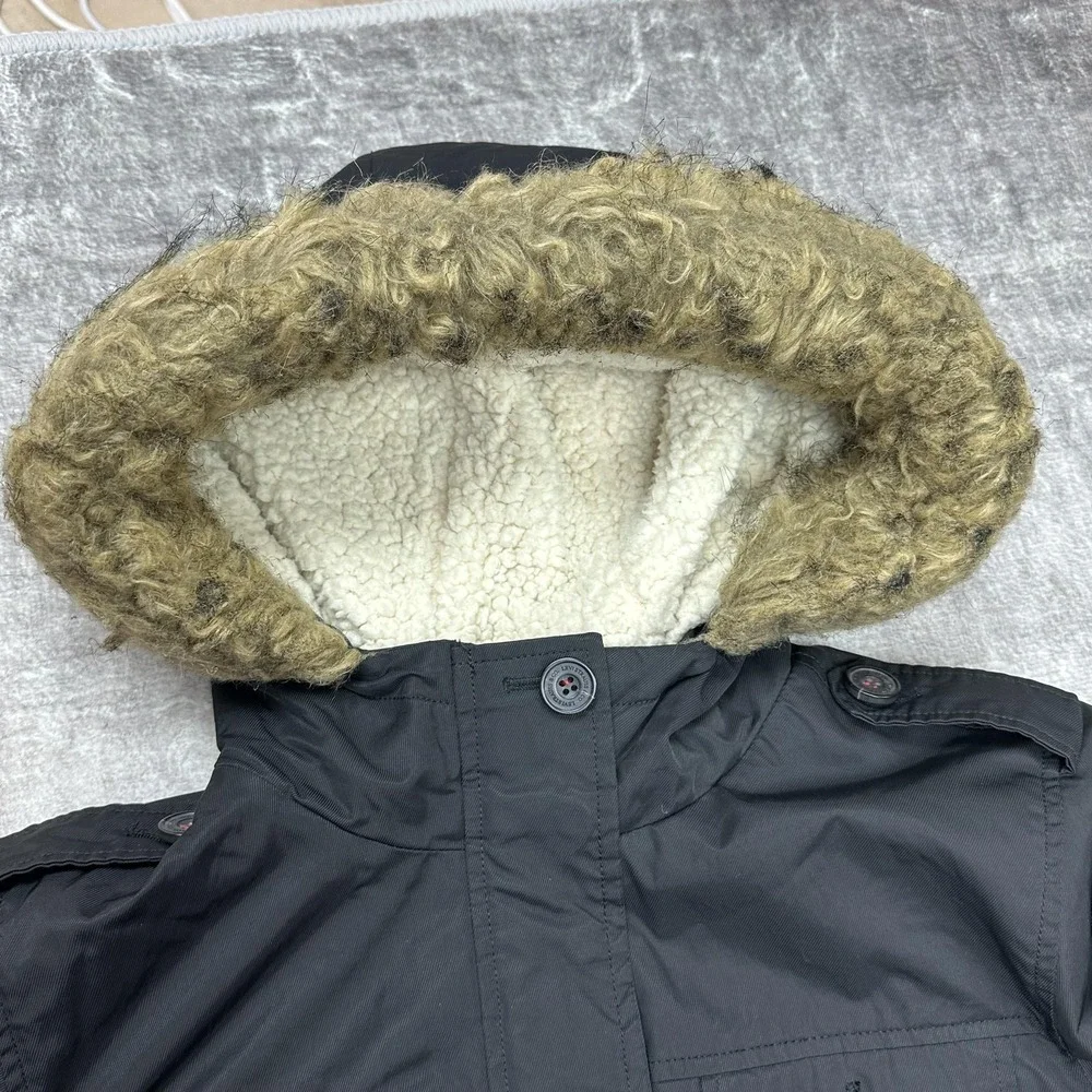 Levis Jacket Mens Large Black‎ Sherpa Lined Parka Faux Fur Hood Quilted Coat